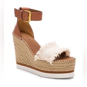 See By Chloe Tan and Cream Wedge Sandals